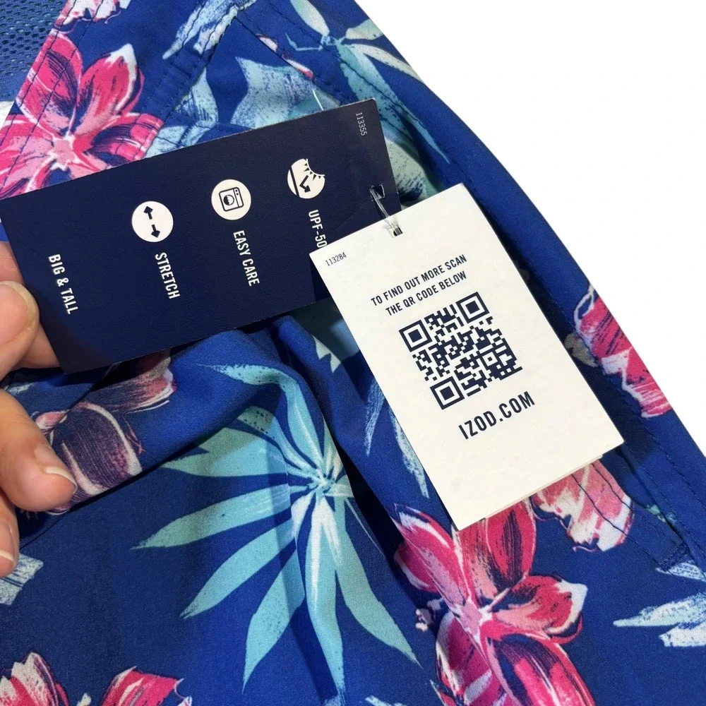 IZOD Saltwater Swim Trunks Men's 2XB Blue Floral Tropical‎ Board Shorts NEW